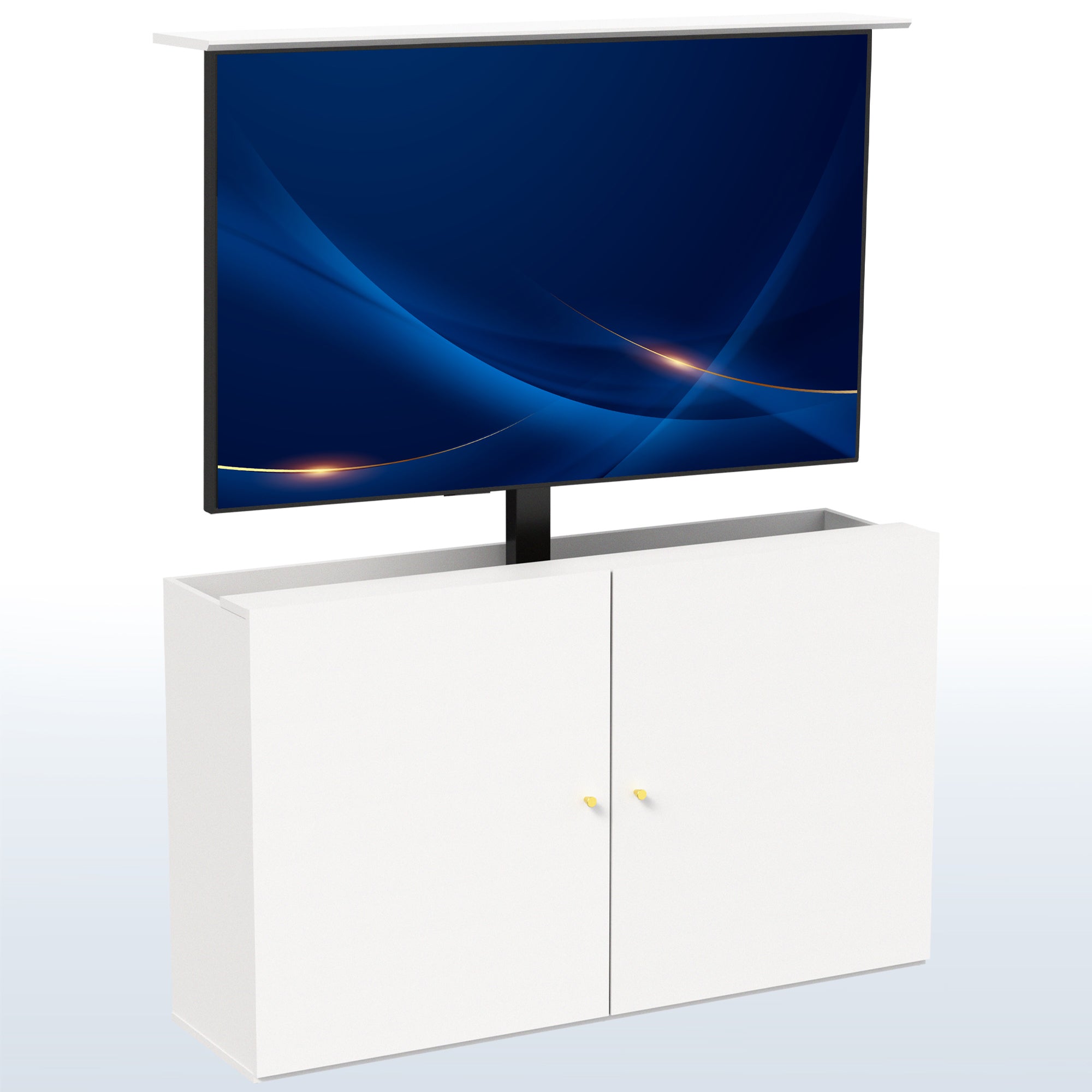 White Cabinet with Motorized TV Stand for 32" to 55" Screens