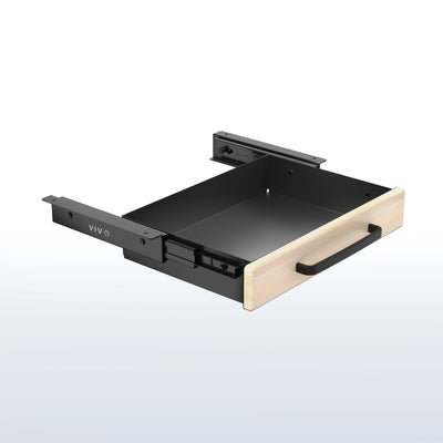 Black drawer with wooden front on a white background