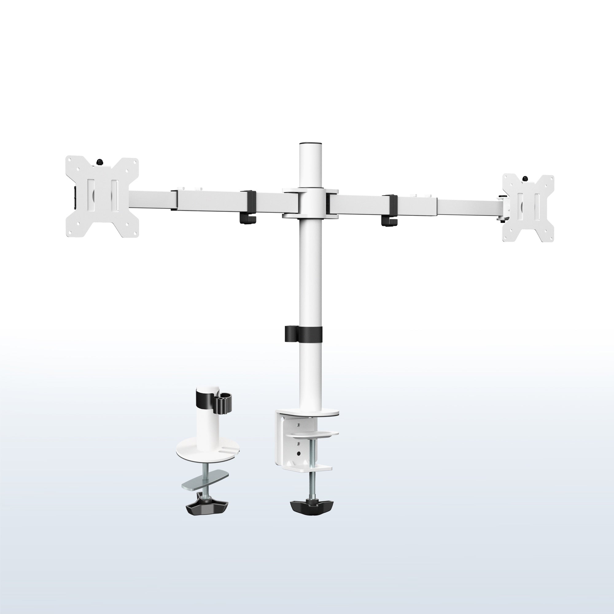 White Dual 21” to 32” Monitor Telescoping Desk Stand