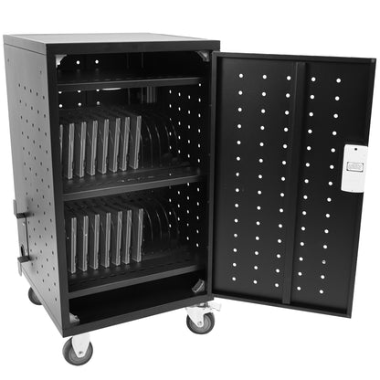 30-Bay Locking Laptop and Tablet Charging Station Cart with Digital Keypad Lock