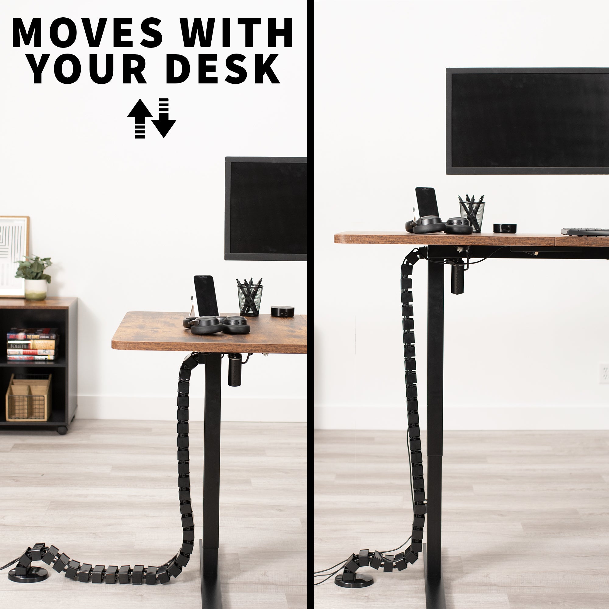 This flexible cable strip provides modern and attractive desk-to-floor cable management for your work area, perfect for height adjustable and standard desks alike. 