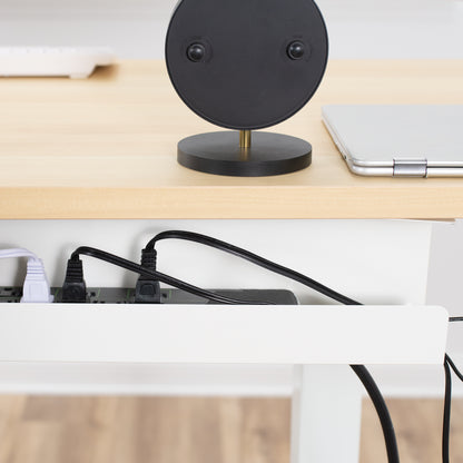 Power strip in an under-desk cable management tray from VIVO.