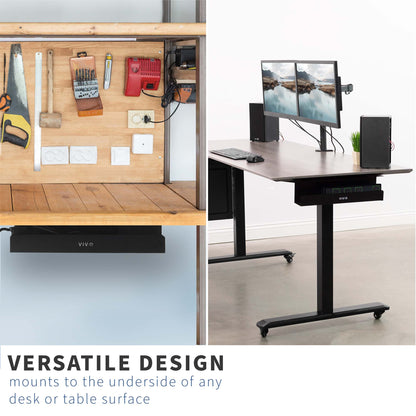 Versatile design of management tray in office space or workshop.