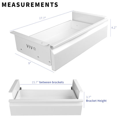 Desk Accessory Kit which includes a sturdy steel drawer for extra storage space, a large clamp-on keyboard tray for ergonomic typing angles, M8 caster wheels (x4) for smooth mobility, and cable management ties for organization.