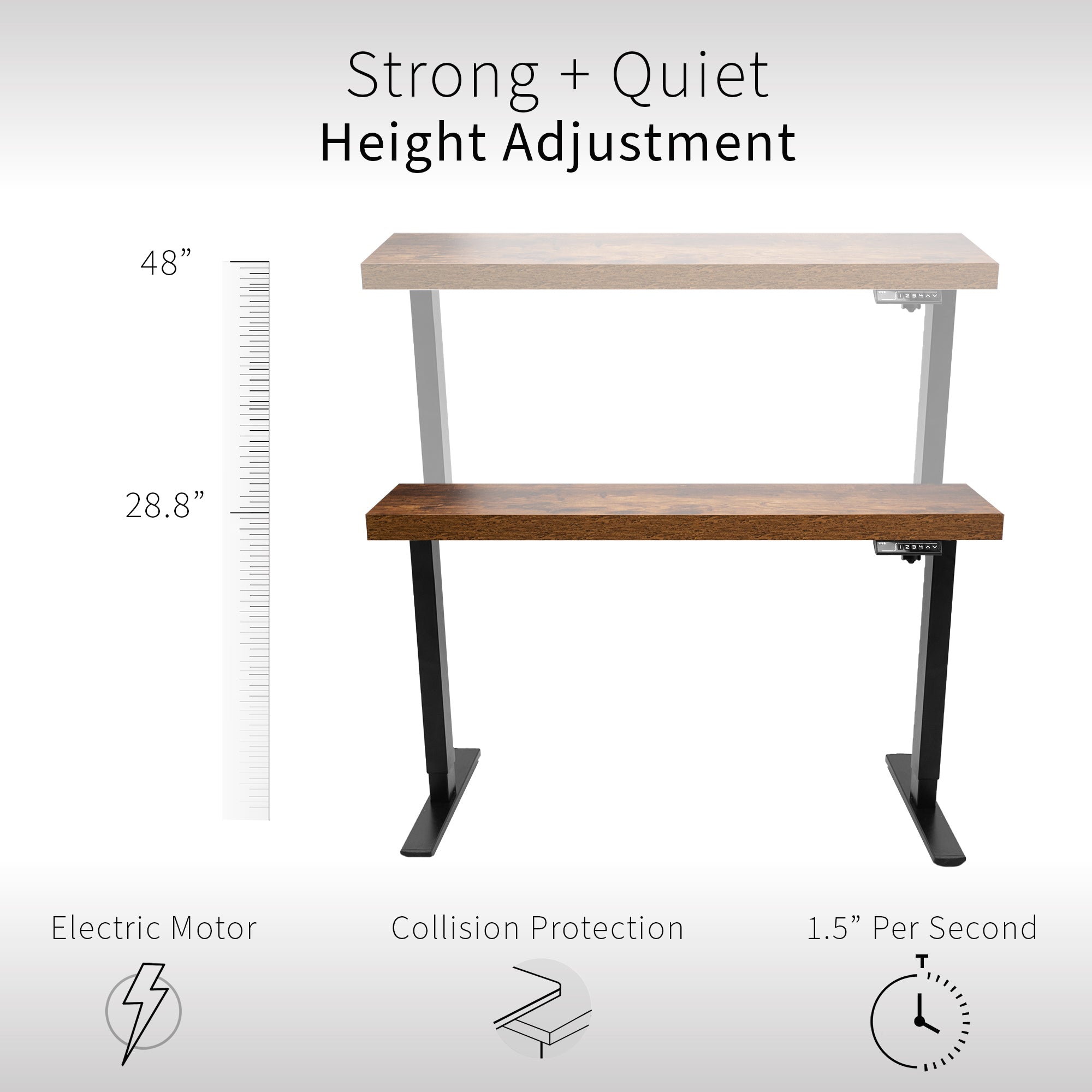  Electric Height Adjustable 51 x 25 inch Stand Up Desk, Complete Active Standing Workstation with Vintage Brown / Rustic Solid One-Piece Faux 2.3 Inch Thick Table Top