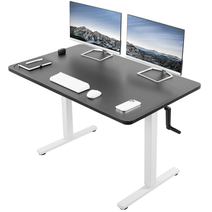 Manual hand crank height adjustable desk for sit or stand active workstation.