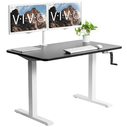 Manual hand crank height adjustable desk for sit or stand active workstation.