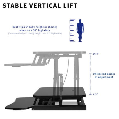 Sturdy height adjustable 2-tiered desk riser for ergonomic office workstation.