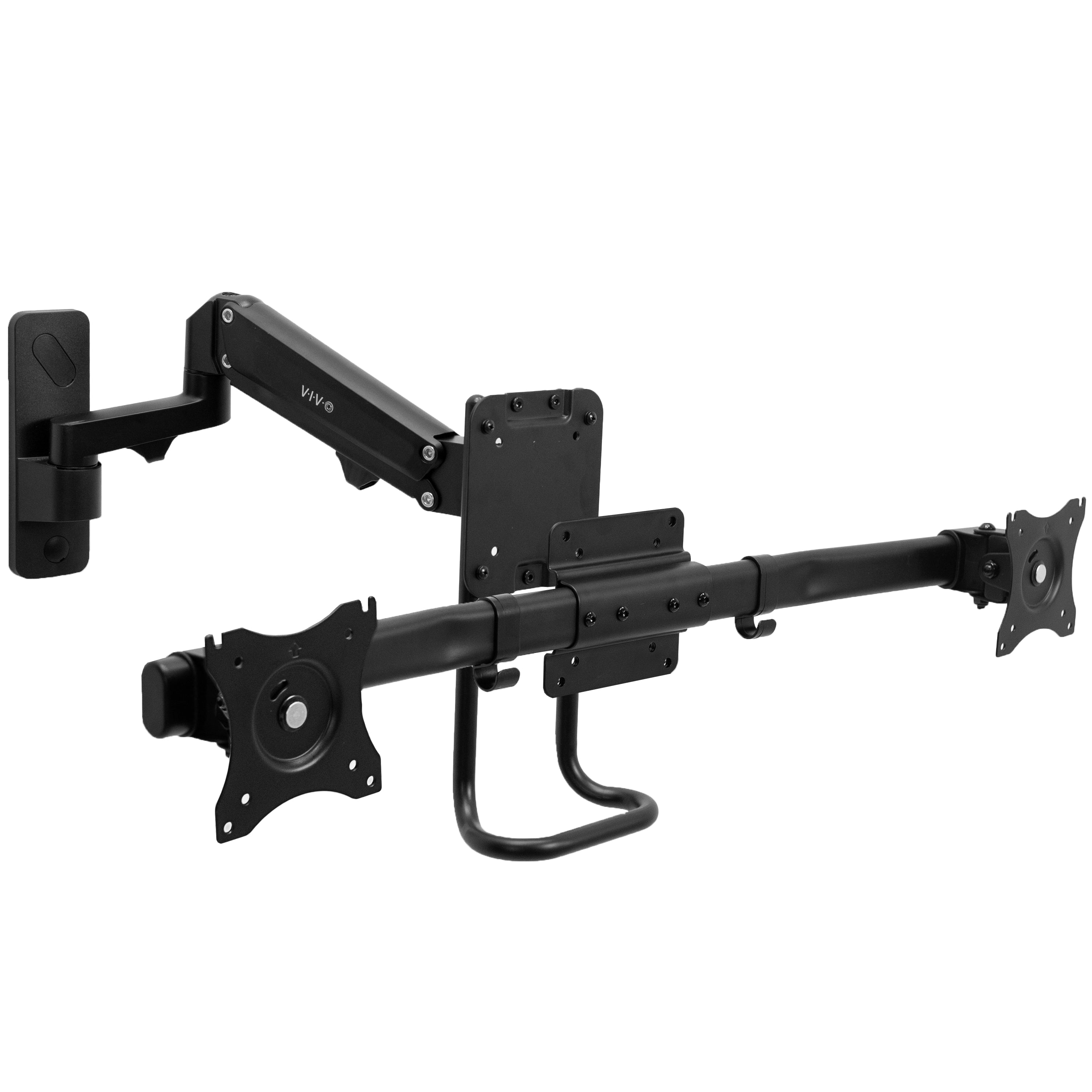 Dual Monitor Pneumatic Wall Mount for ergonomic viewing angles.