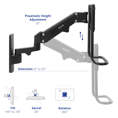 Dual Monitor Pneumatic Wall Mount for ergonomic viewing angles.