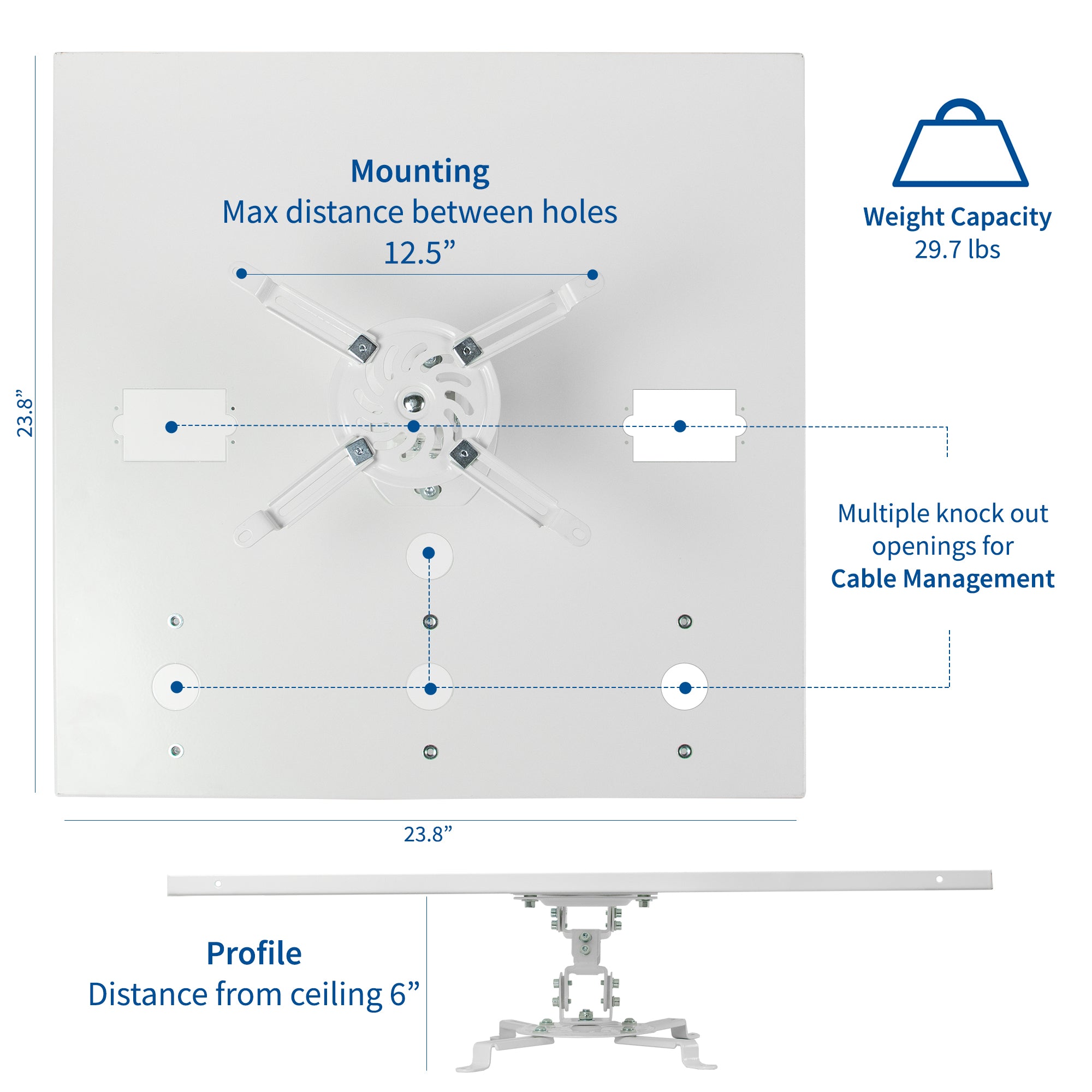 Weight capacity is capable of supporting most large projectors on the market today.