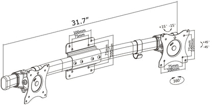 Blueprint layout and specs of a dual monitor mount bracket.