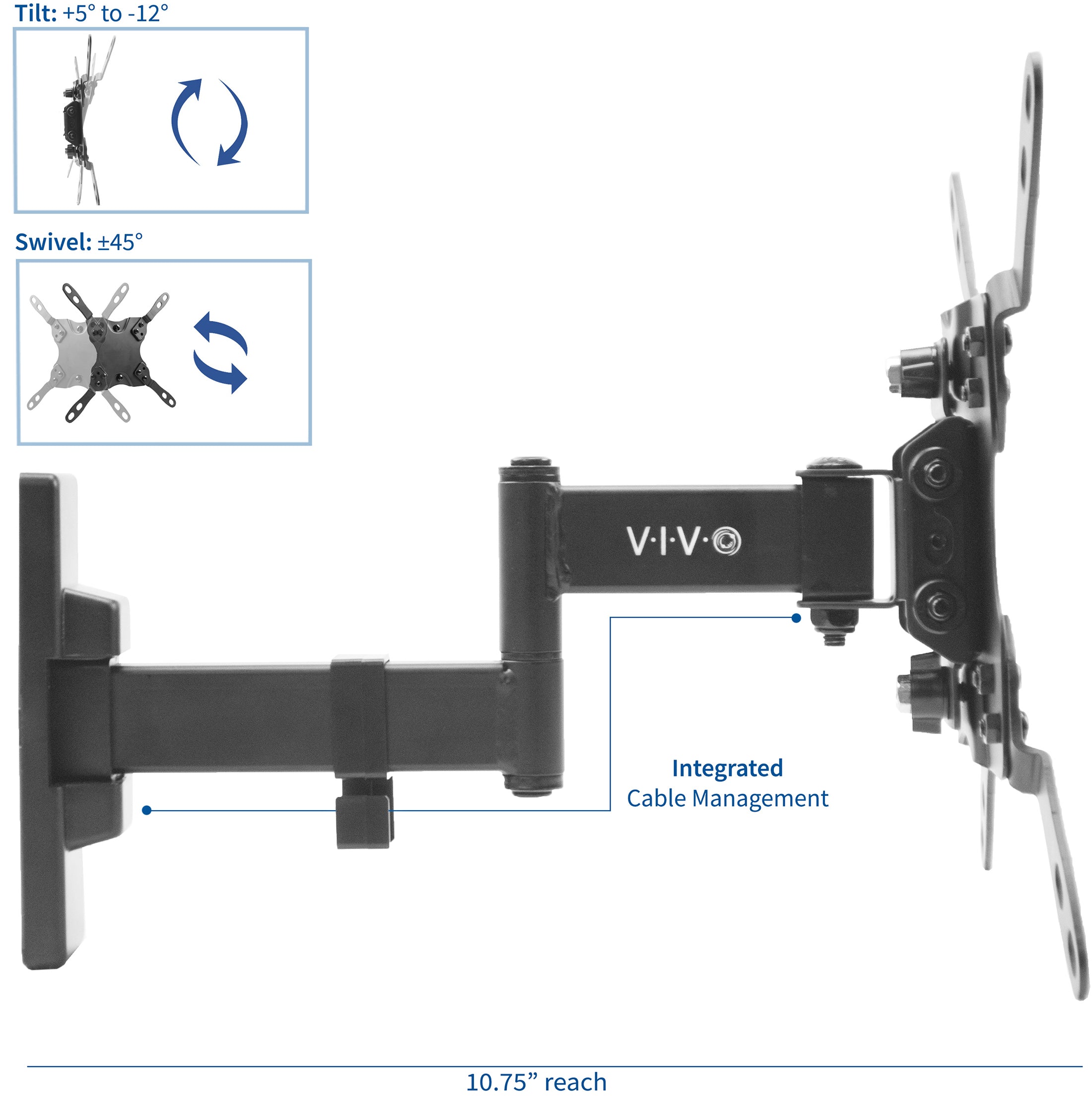 Sturdy adjustable TV wall mount with cable management.