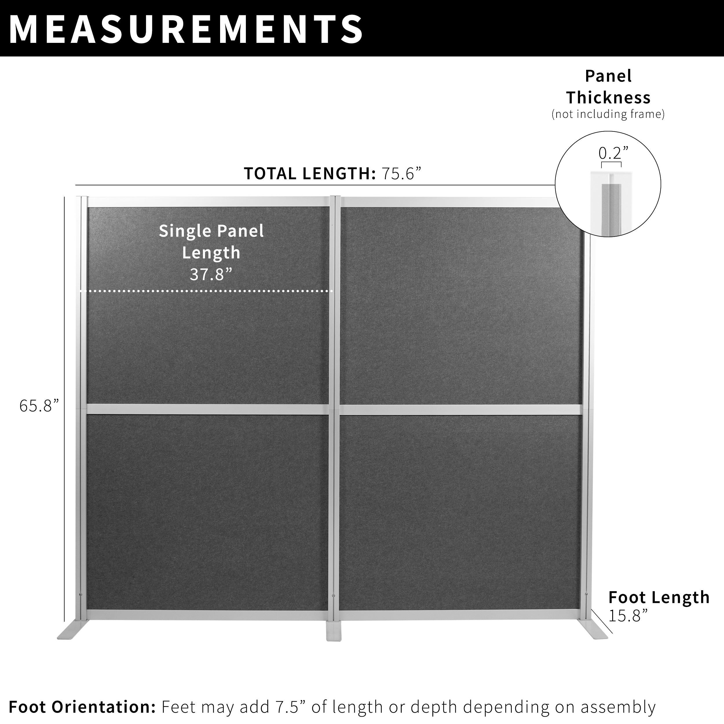 Specification and measurements of the four-panel room divider.