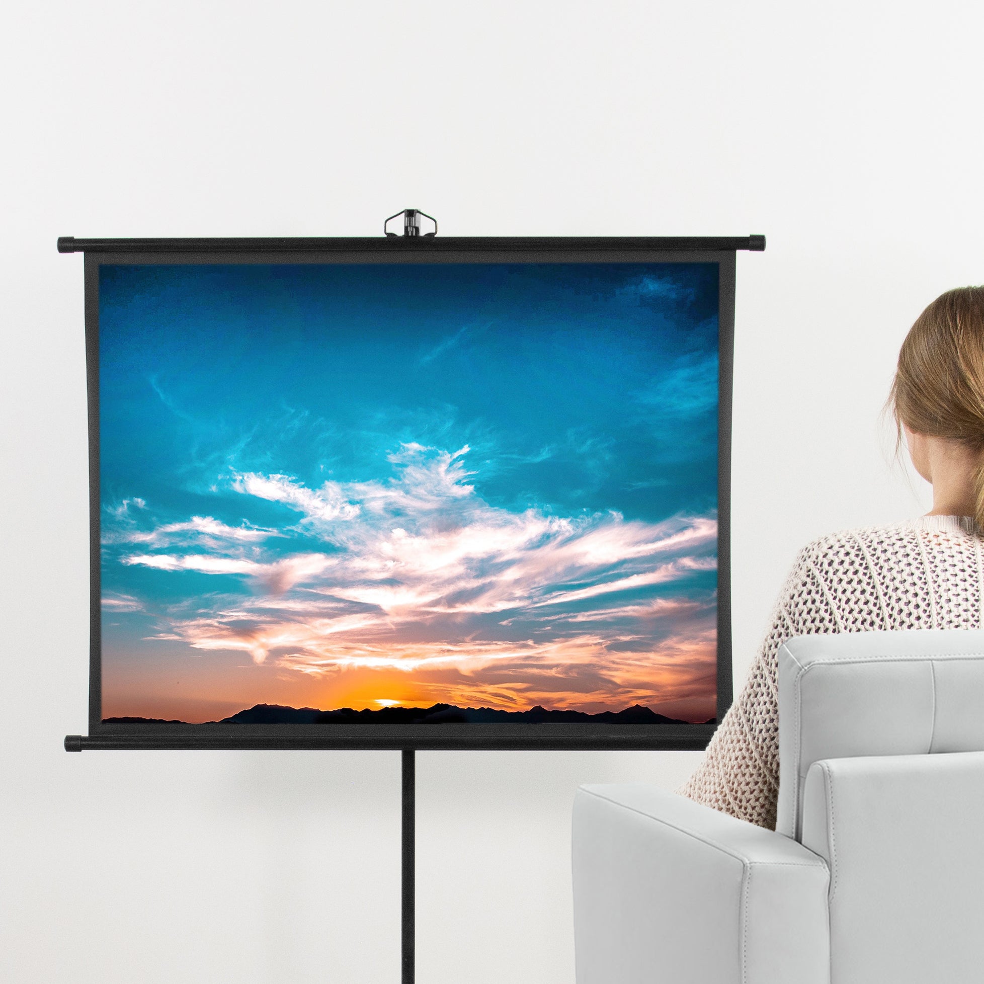 Small portable tripod projector screen.