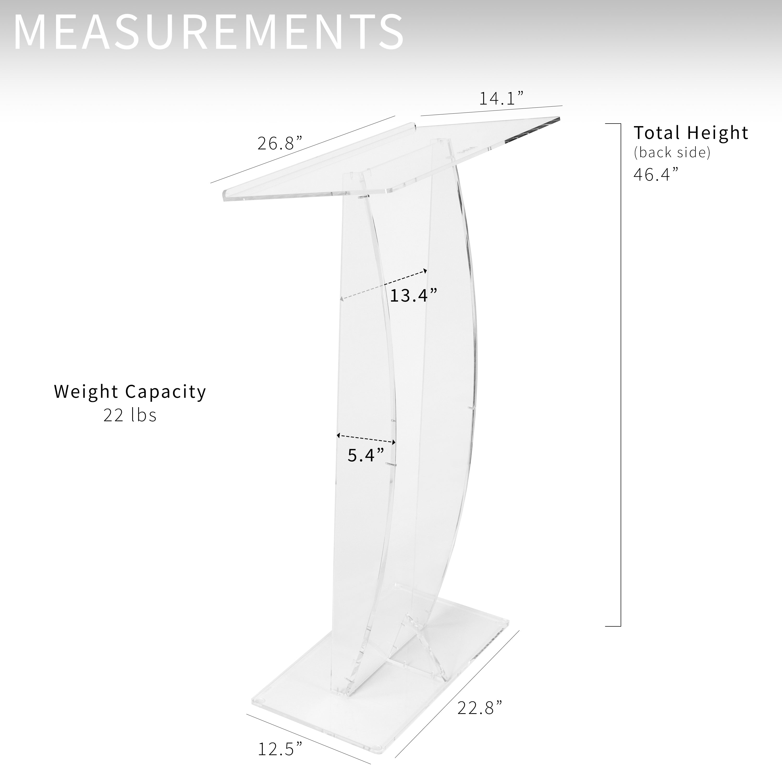 Acrylic Podium Stand, Sleek Transparent Professional Presentation Lectern with 27 inch Reading Surface Platform