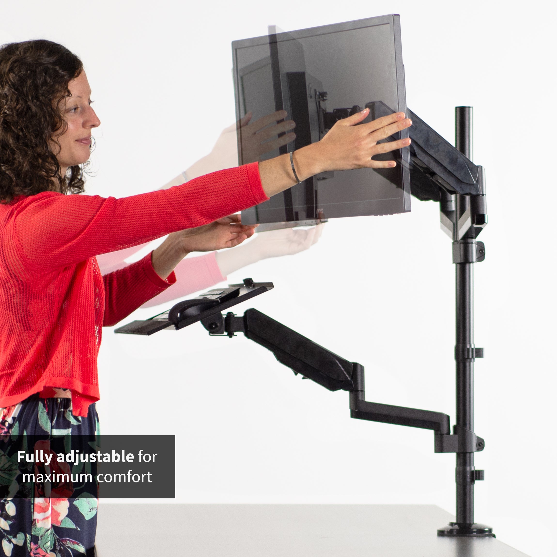 Sturdy ergonomic dual monitor sit to stand wall mount workstation.