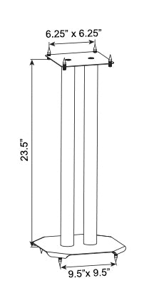 Blueprint measurements of a heavy-duty surround sound speaker stand.