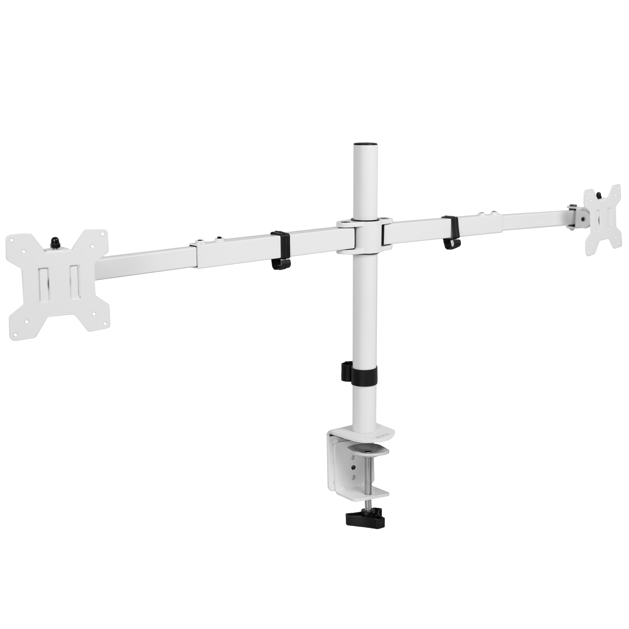 Sturdy adjustable telescoping arms for dual computer monitors.