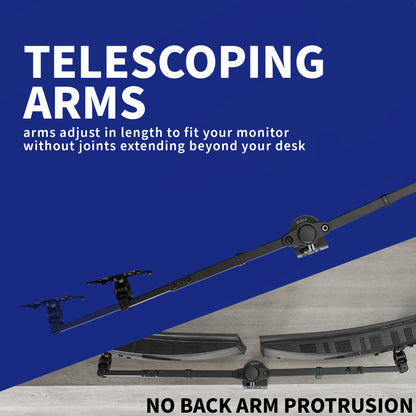 Sturdy adjustable telescoping arms for dual computer monitors.