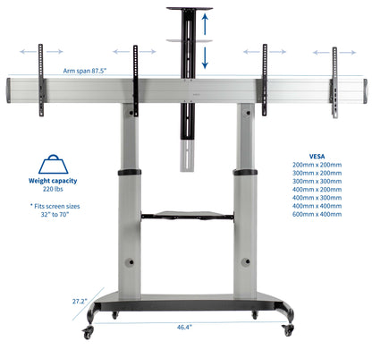 Mobile TV cart from VIVO that supports two TV screens side by side.