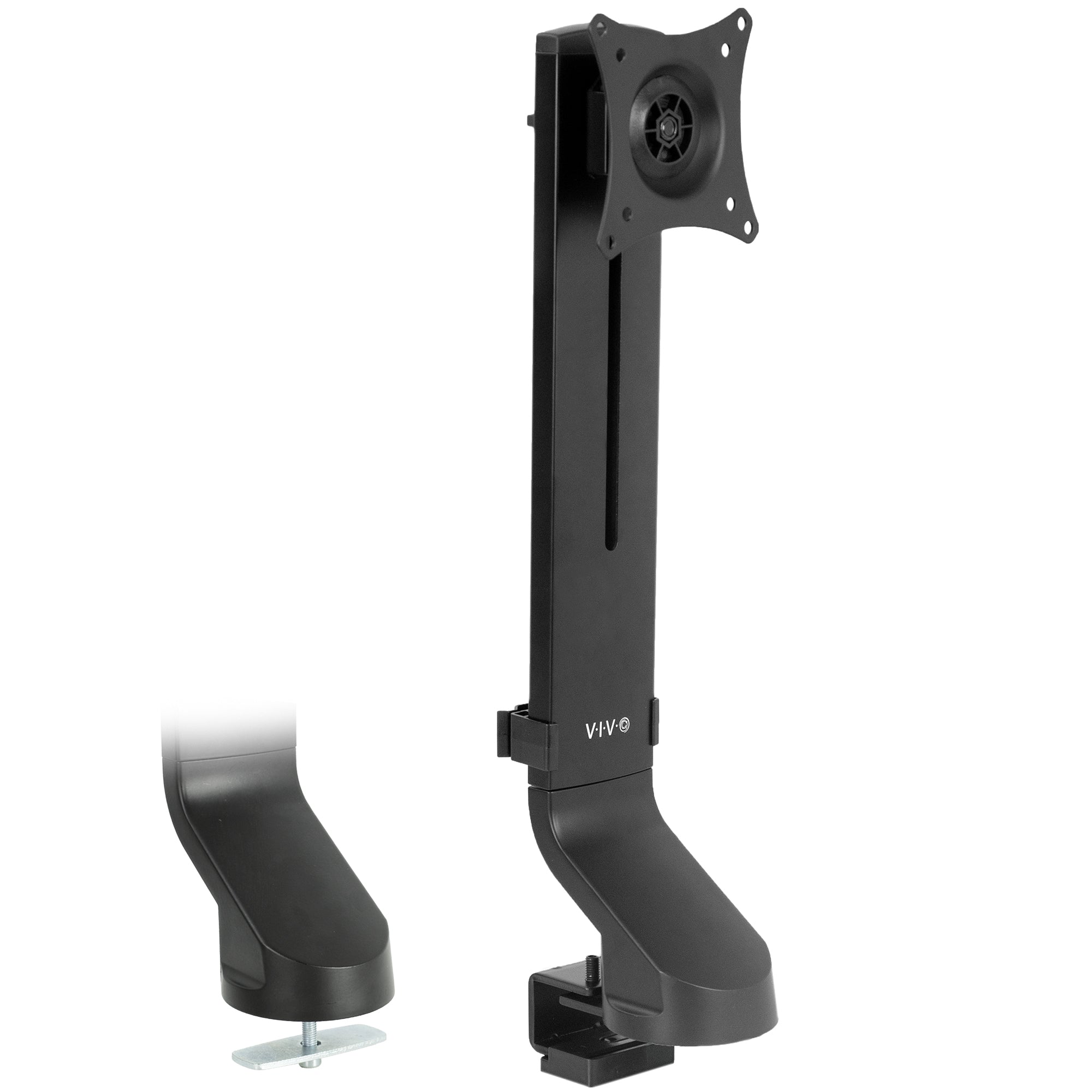 Sturdy adjustable single monitor ergonomic desk mount for office workstation.