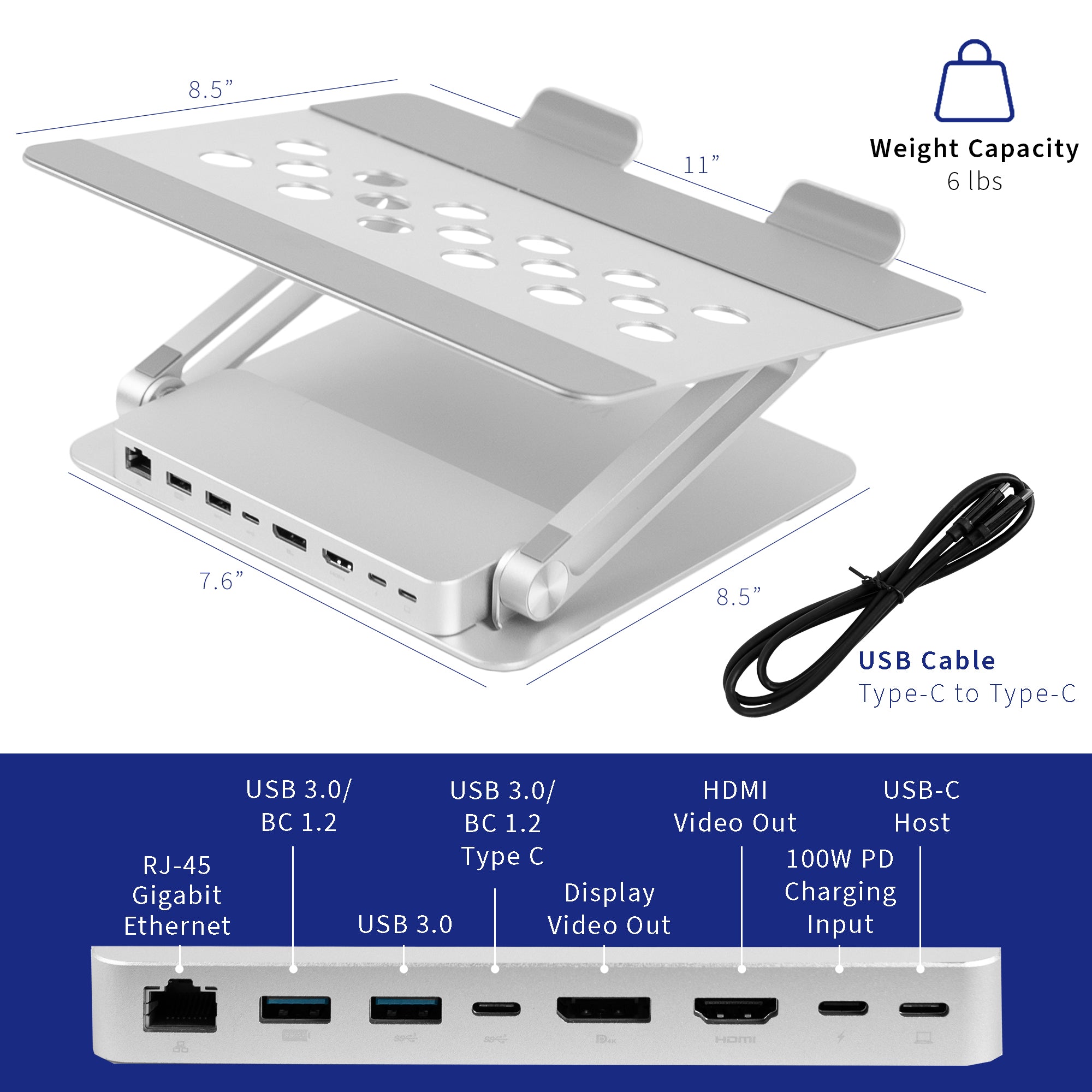 Modern designed docking station and laptop riser.