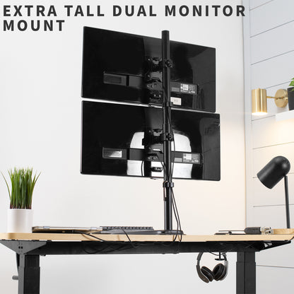 Sturdy dual monitor desk stand for stacked array.