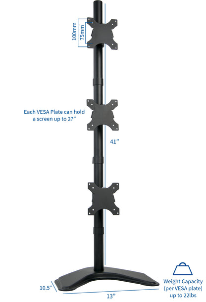 Triple Vertical Monitor Desk Stand