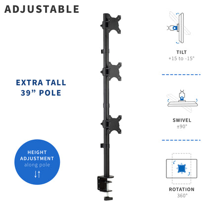 Vertical Triple 13” to 27" Monitor Desk Mount