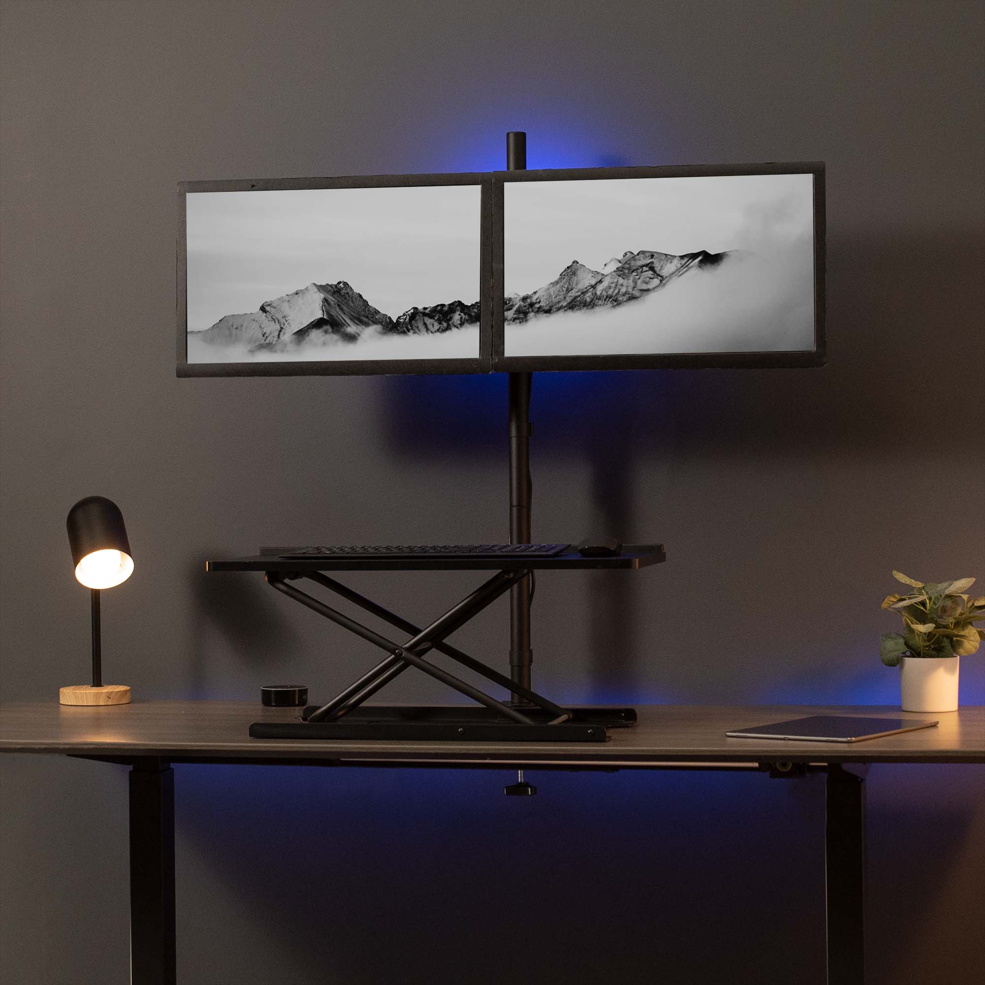 Sturdy dual monitor extra tall desk mount.