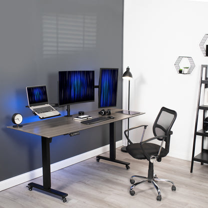 Dual Monitor + Single Laptop Desk Mount - Up to 27" Screens, 15.6" Laptops