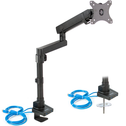 Pneumatic Arm Single Monitor Desk Mount with USB