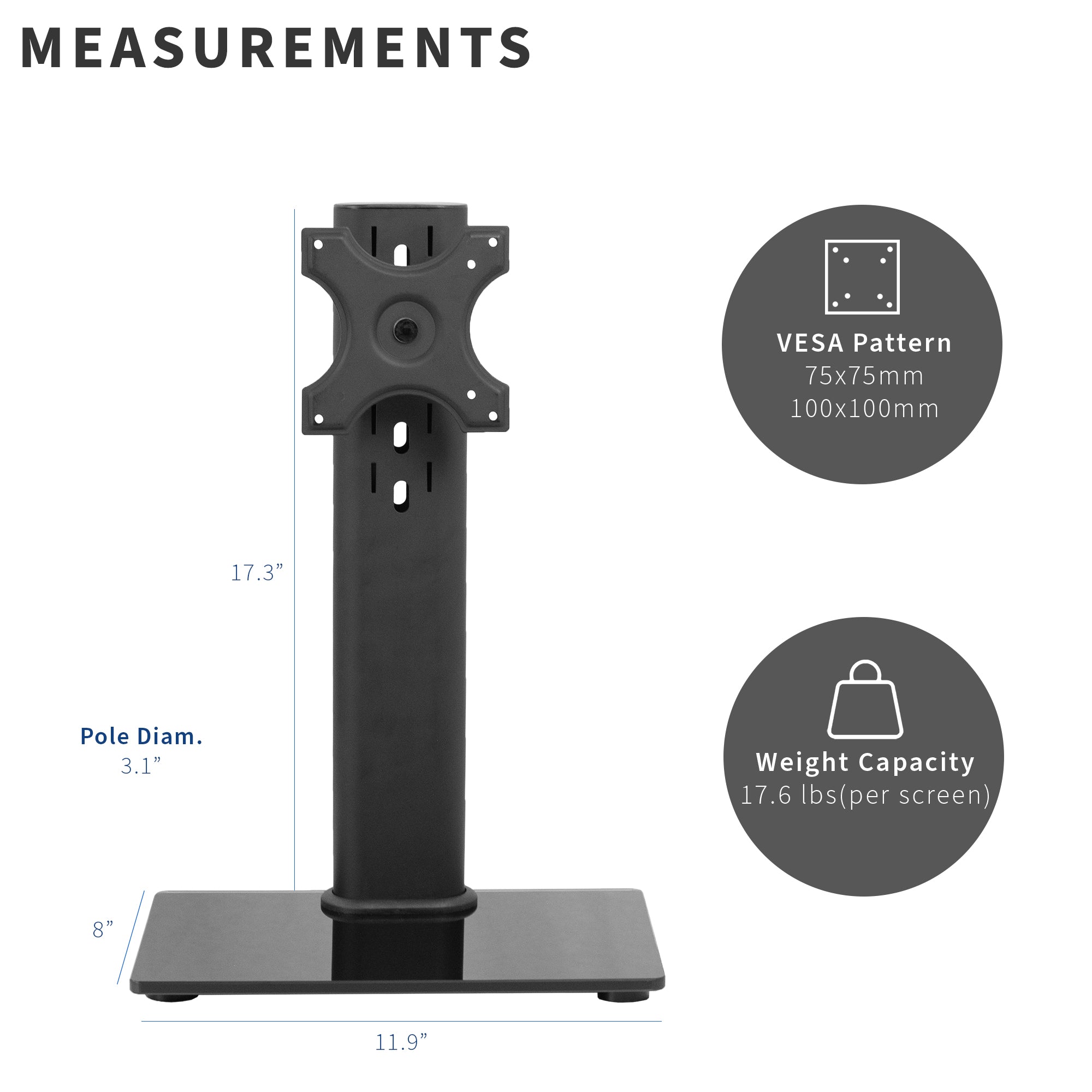 Single Monitor and TV Desk Stand with Cable Management