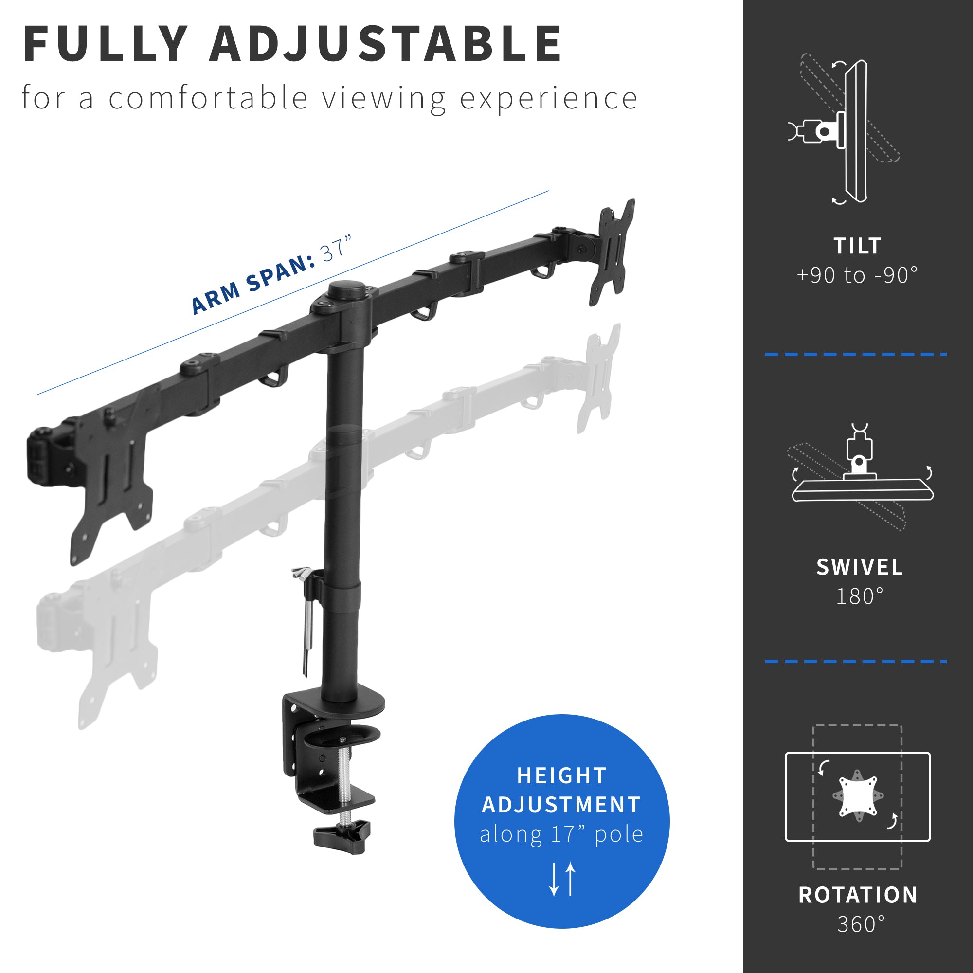 Adjustable Dual Monitor Desk Mount