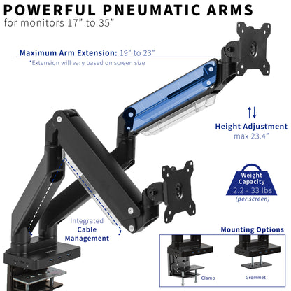 Pneumatic Arm Dual Ultrawide Monitor Desk Mount with Docking Station