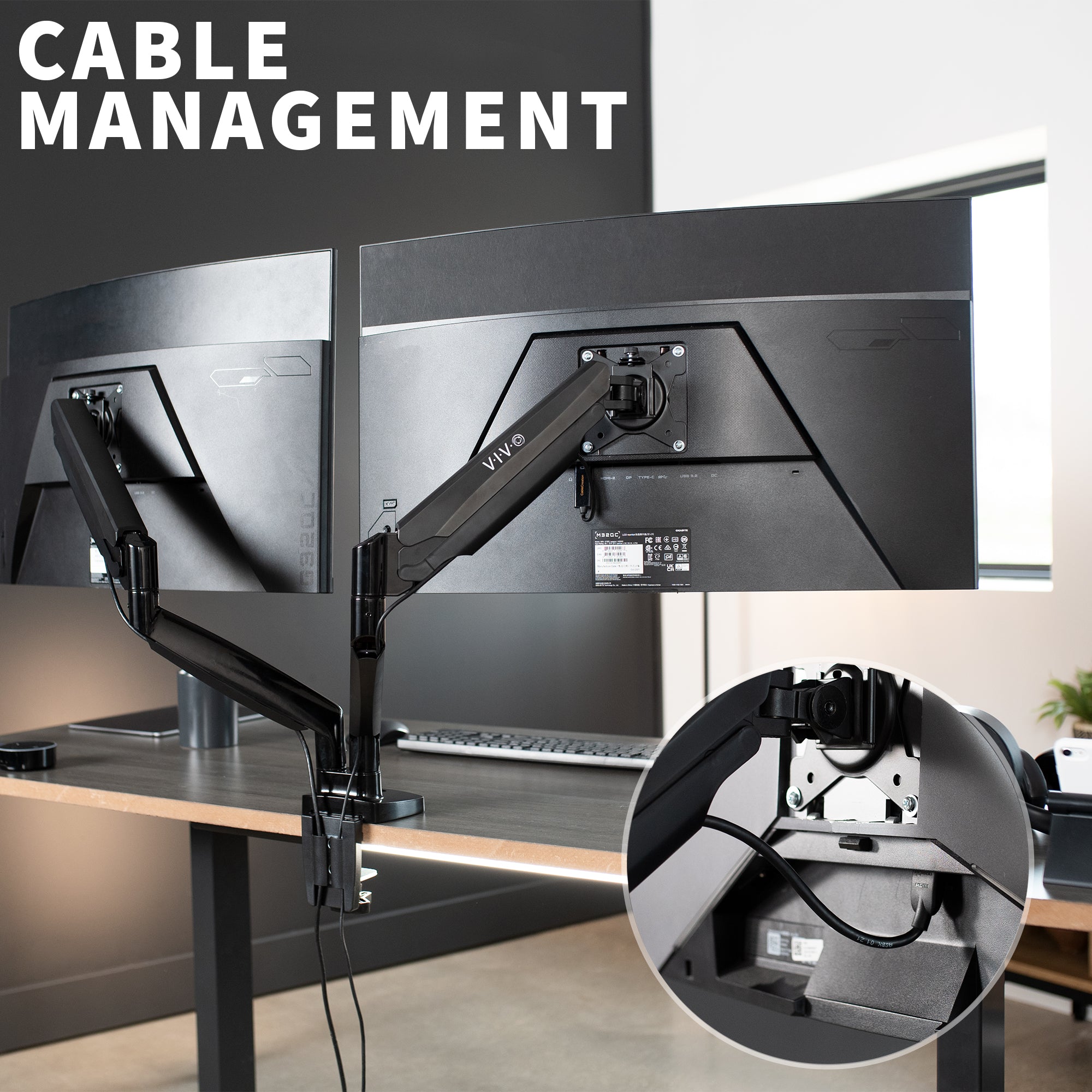 VIVO Premium Aluminum Heavy Duty Dual Monitor Mount holds two 13” to 35” monitors weighing 2.2 lbs to 30.9 lbs each, including ultra-wide screens.