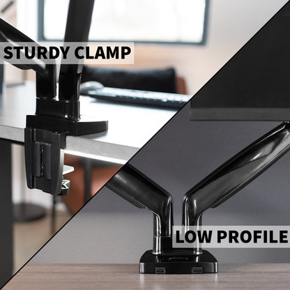 VIVO Premium Aluminum Heavy Duty Dual Monitor Mount holds two 13” to 35” monitors weighing 2.2 lbs to 30.9 lbs each, including ultra-wide screens.