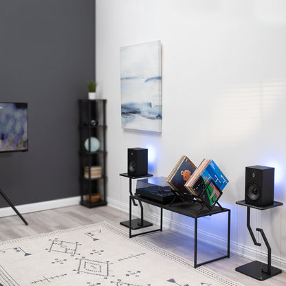 Large Capacity Vinyl Record Storage on small table in living room setup