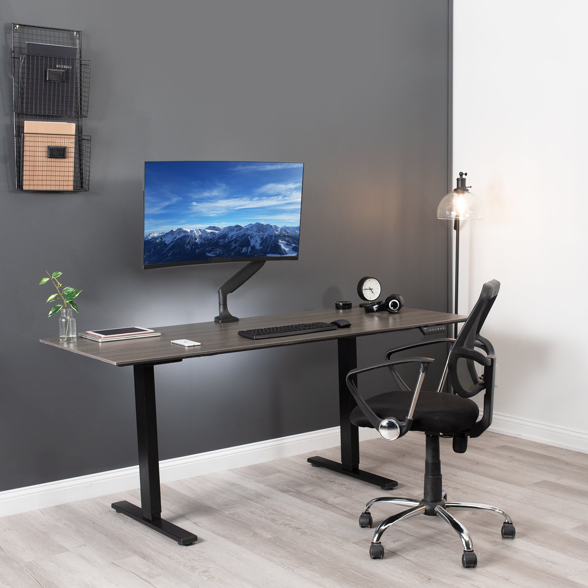 Pneumatic Arm Adjustable Single Monitor Desk Mount